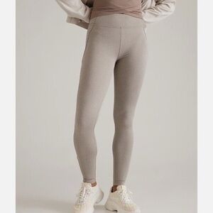 Athleta Delancey Herringbone Leggings Women Large Tan Pockets Casual Work 26”